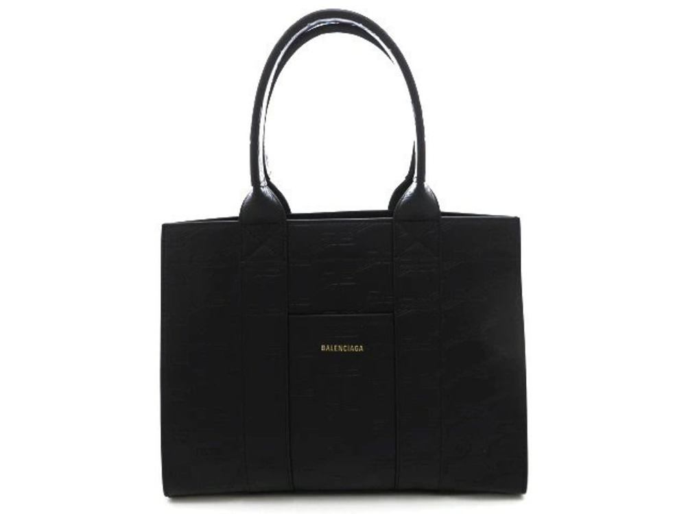 Balenciaga Monogram Tote Bag Black Leather